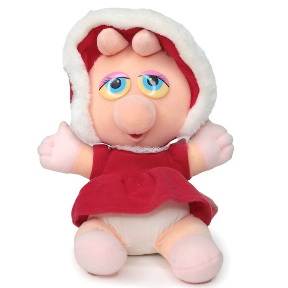 Vintage 1987 Baby Miss Piggy Muppets Plush Toy Christmas Stuffed Animal - Picture 1 of 10